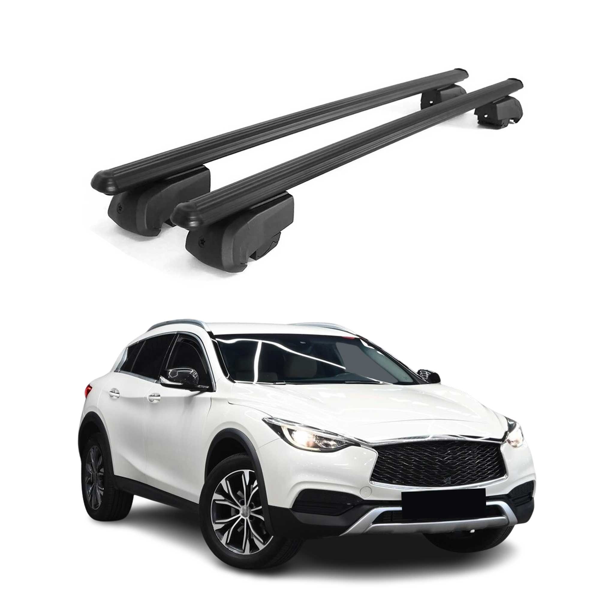 Barres de toit Transversales pour Infiniti QX30 2017-2019 Aluminium Noir ABE
