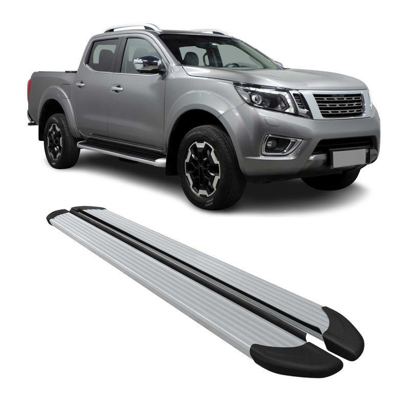 Marchepieds Latéraux pour Nissan Navara D23 Double Cab 2016-2025 Alu Argent 2Pcs