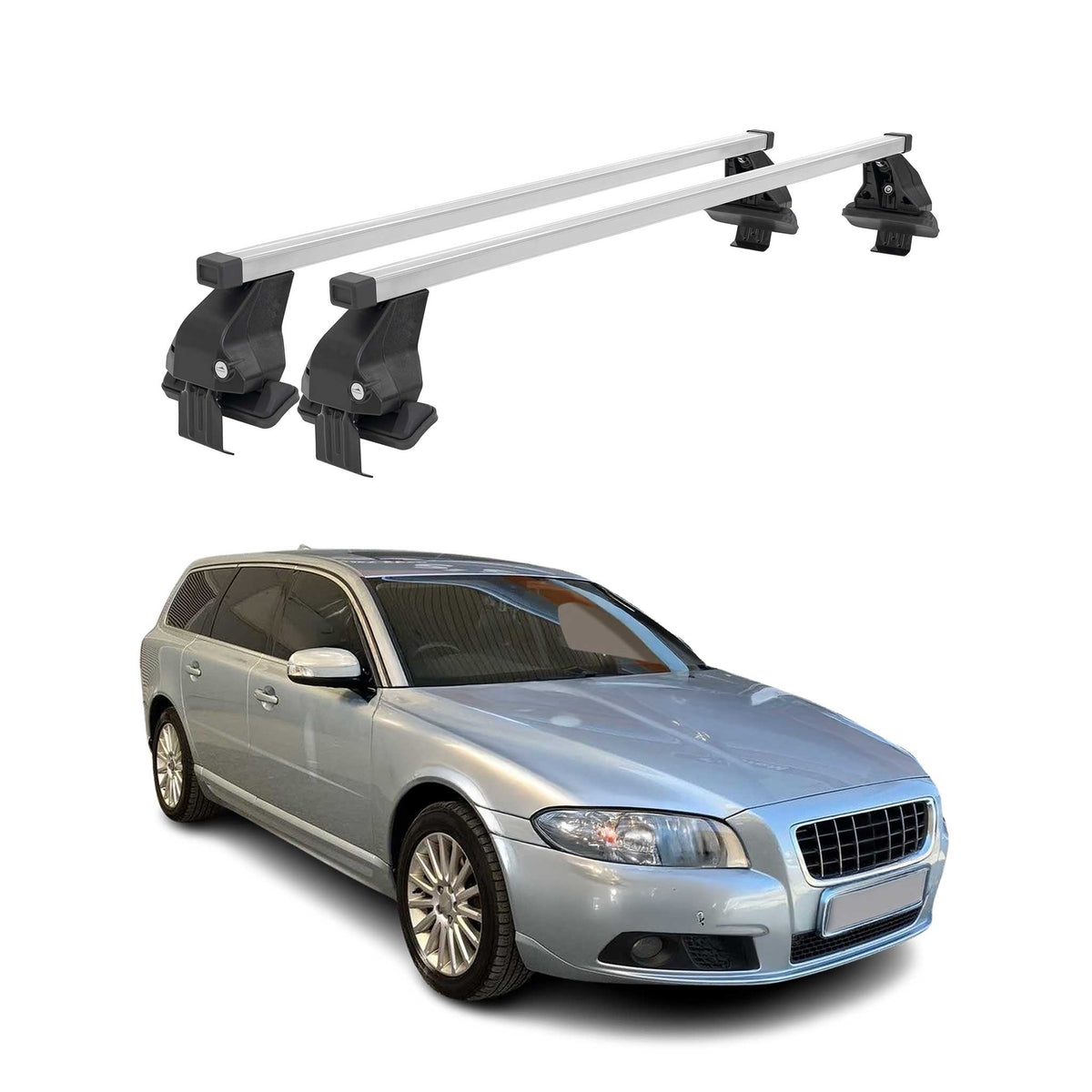 Barres de toit transversales pour Volvo V70 2007-2016 Acier Gris