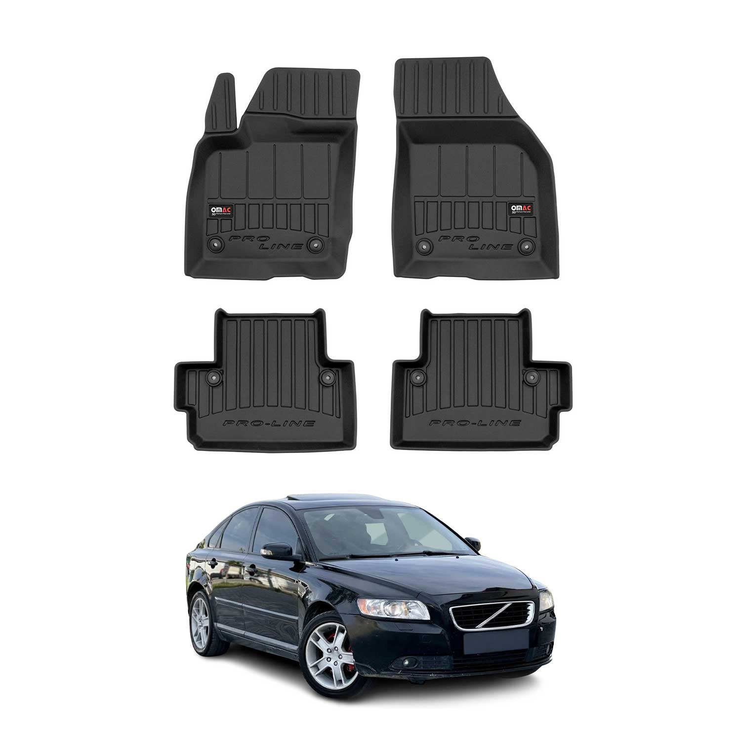 OMAC Tapis de sol en caoutchouc pour Volvo S40 2004-2012 Noir Premium