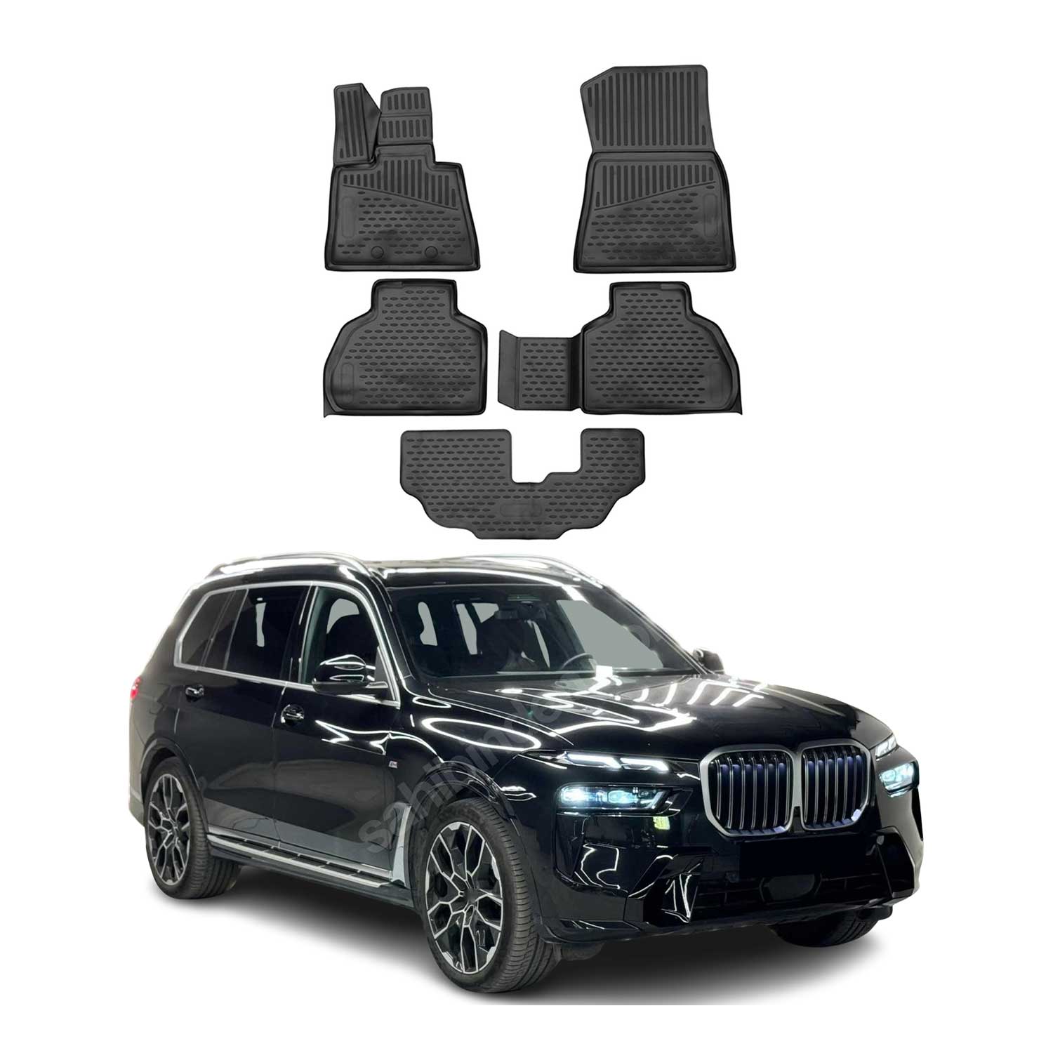 OMAC 3D Tapis de sol pour BMW X7 G07 2019-2026 7Places en caoutchouc Noir