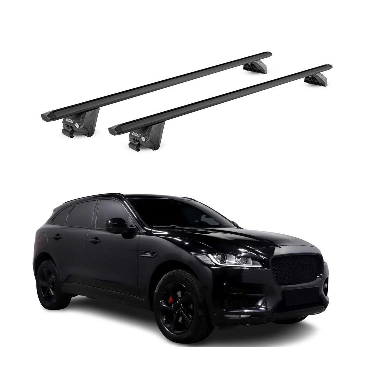 Barres de toit transversales pour Jaguar F-Pace 2016-2025 Alu Noir 2 pièces ABE