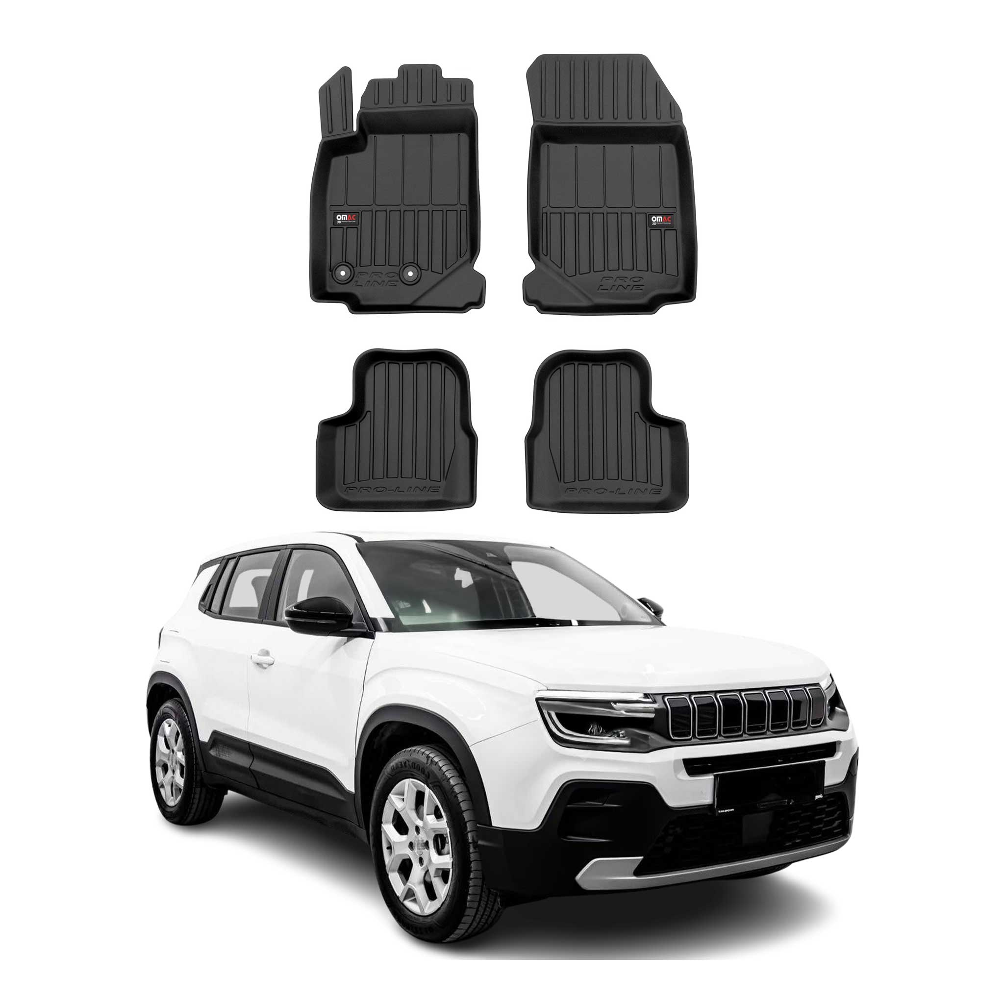 OMAC Tapis de sol sur mesure noir pour Jeep Avenger 2023-2026 3 ps en Caoutchouc