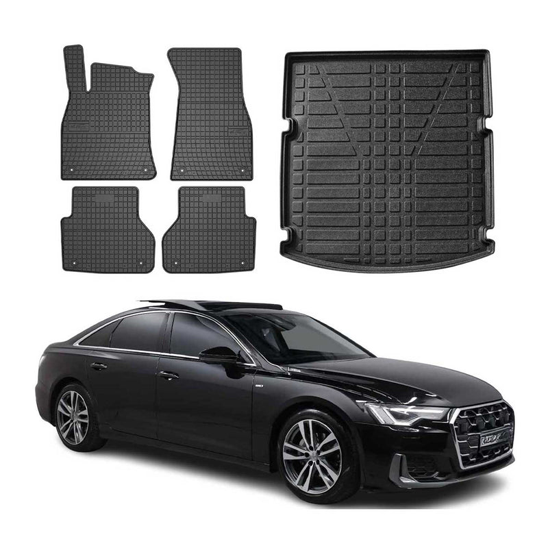 Kit Tapis de sol et coffre pour Audi A6 S6 C8 Berline 2018-2025 Noir TPE