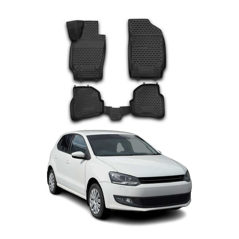 Tapis de sol pour VW Polo V 2009-2017 en caoutchouc TPE 3D Noir 4Pcs