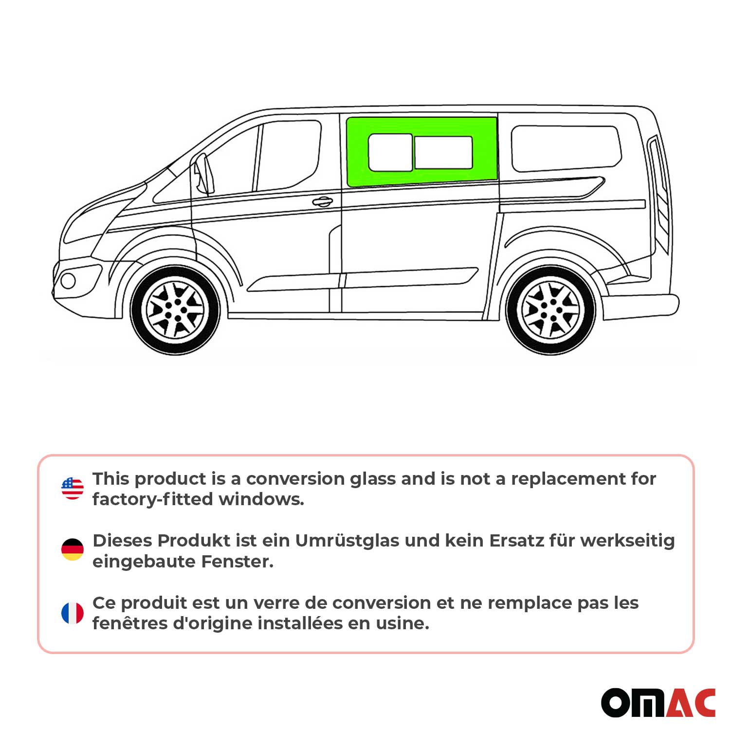 Vitre de Porte pour Ford Transit Custom 2013-2024 L1/L2 Avant Gauche coulissante