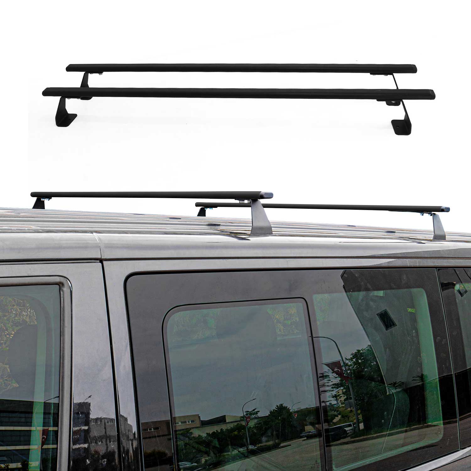Barres de toit transversales pour VW Multivan T7 2021-2026 Acier Noir 2 pcs
