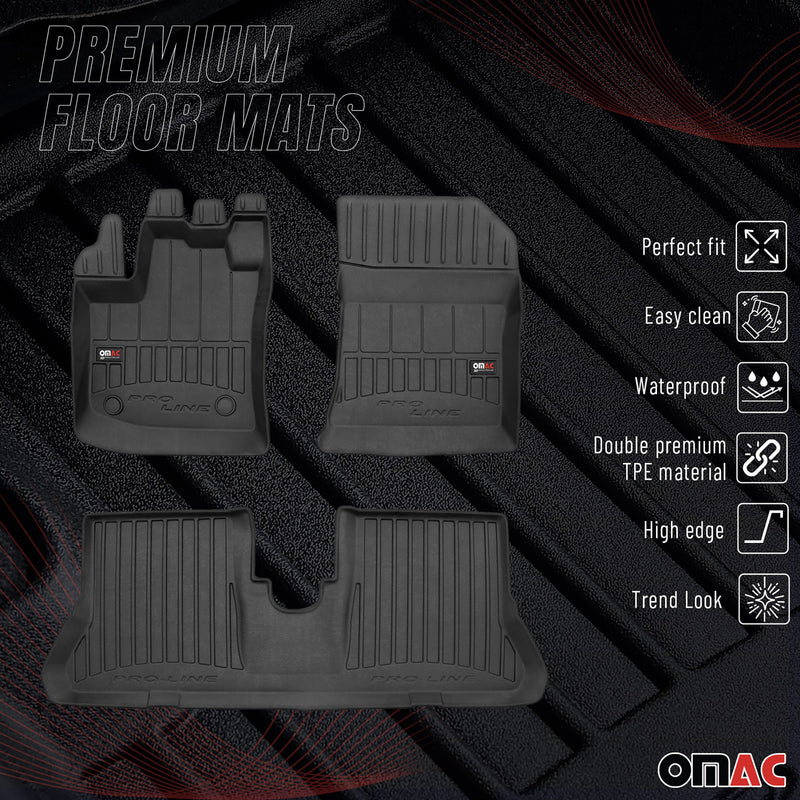 OMAC Tapis de sol sur mesure noir pour Dacia Dokker 2012-2021 3 pièces en TPE