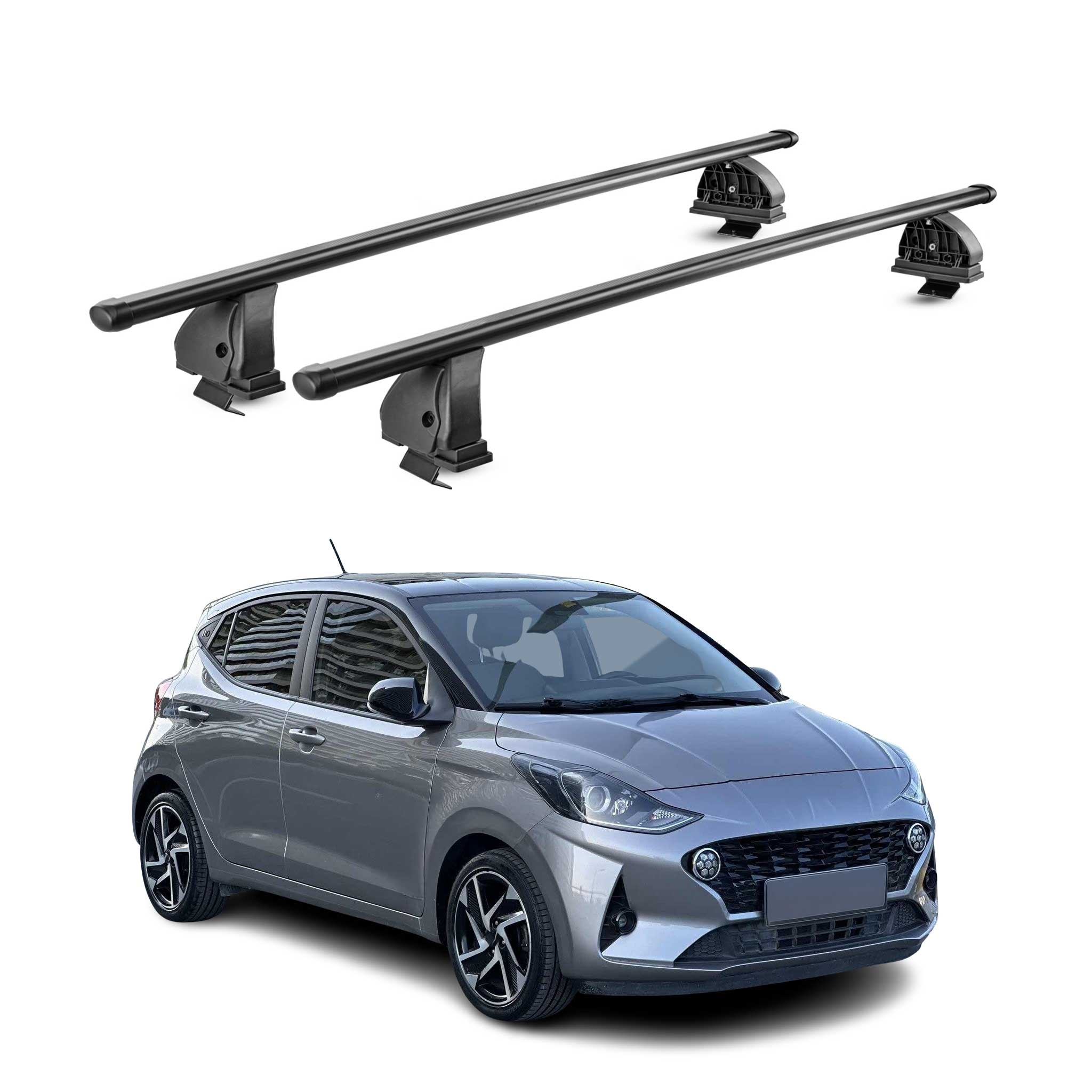 Barres de toit transversales acier pour Hyundai i10 III HB 2020-2026 TÜV Noir 2x