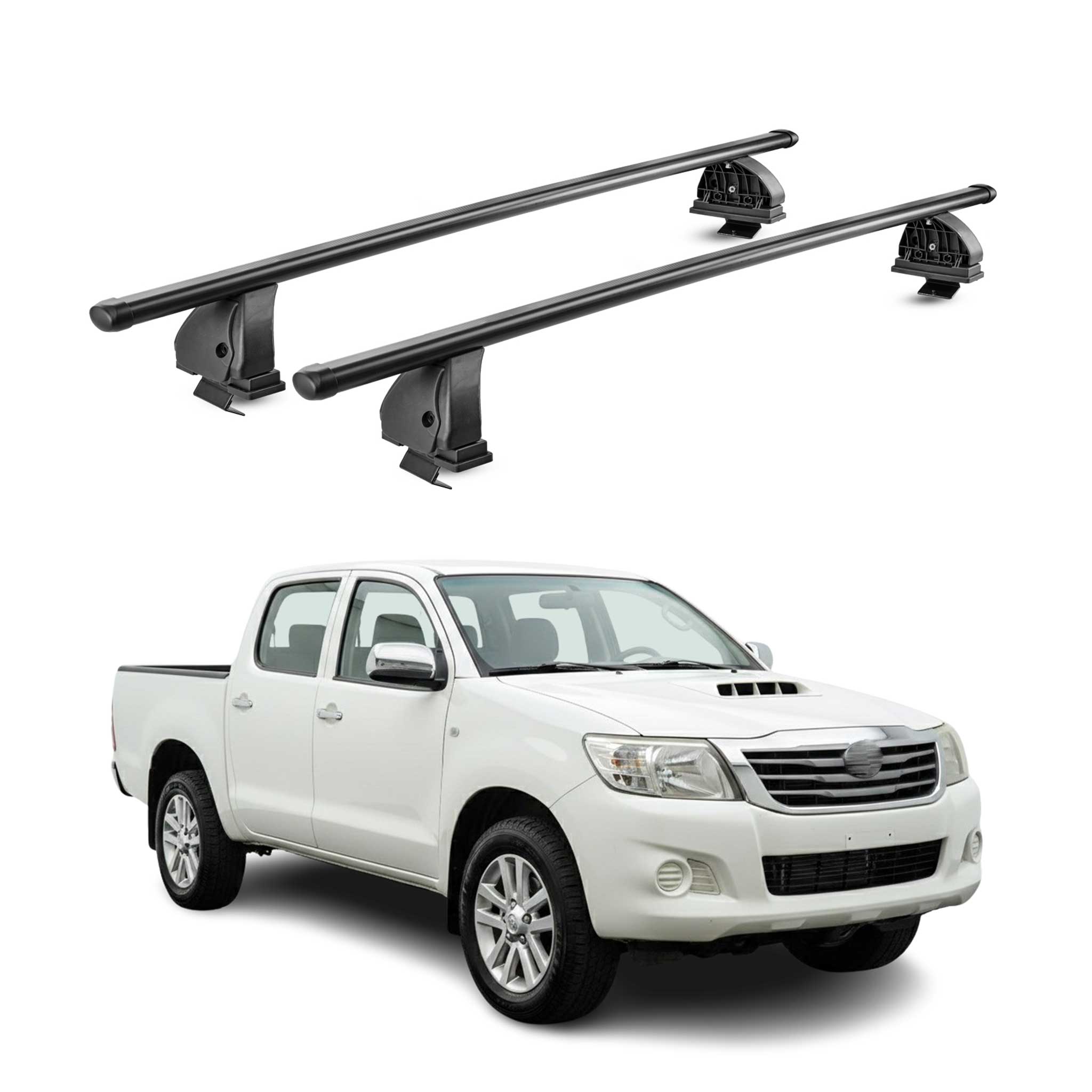 Barres de toit transversales acier pour Toyota Hilux mk7 2005-2015 4Portes Noir