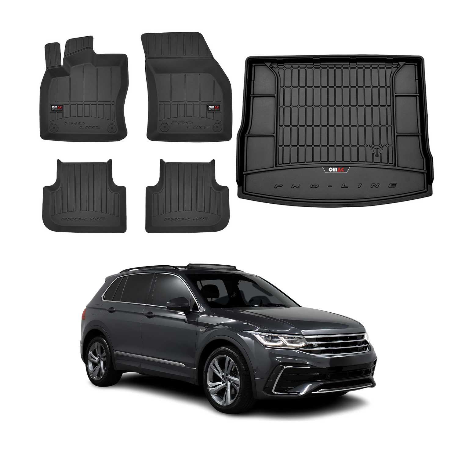Kit Tapis de Sol et Coffre pour VW Tiguan 2016-2020 TPE Noir