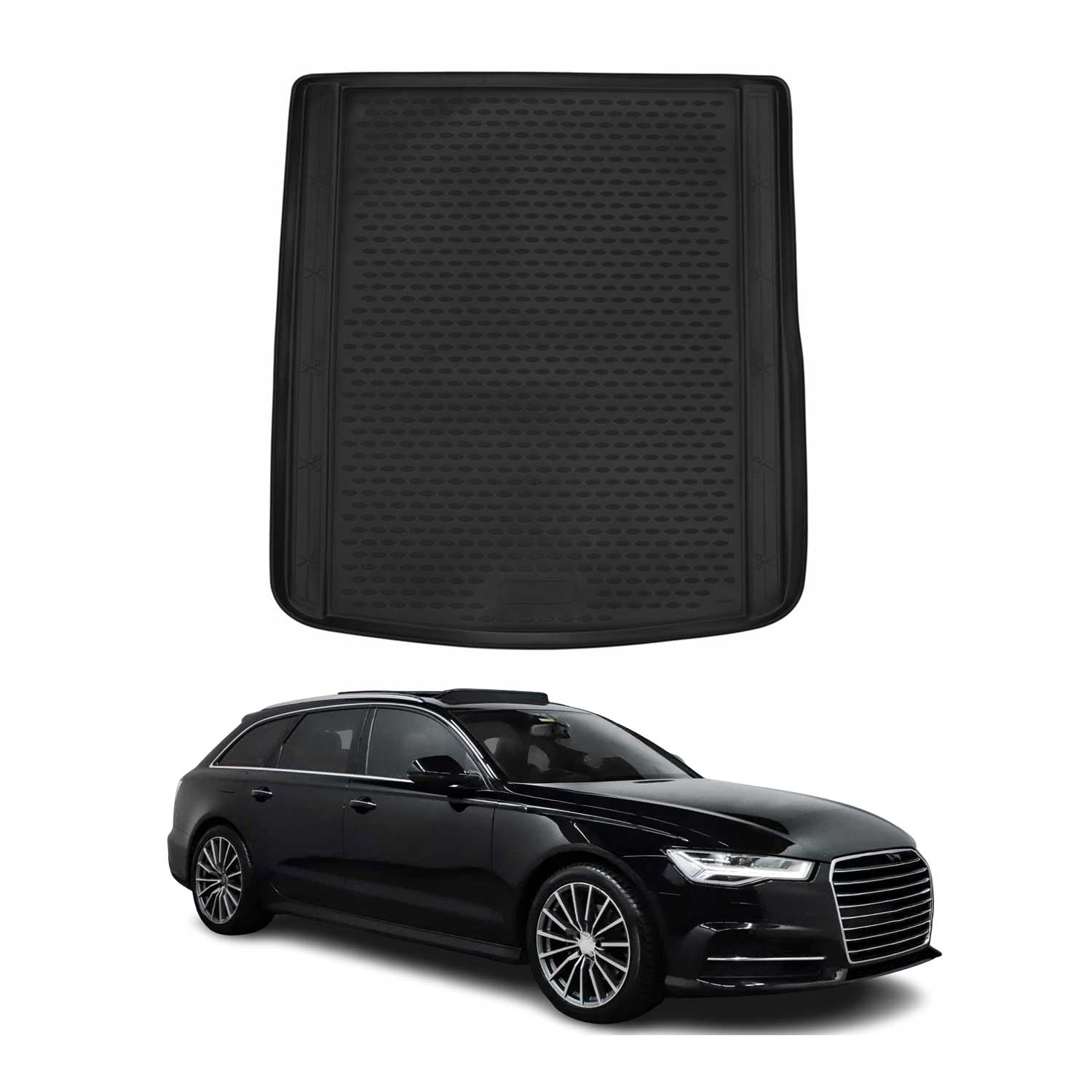 OMAC Tapis de coffre pour Audi A6 C7 Break Allroad 2011-2018 en caoutchouc Noir