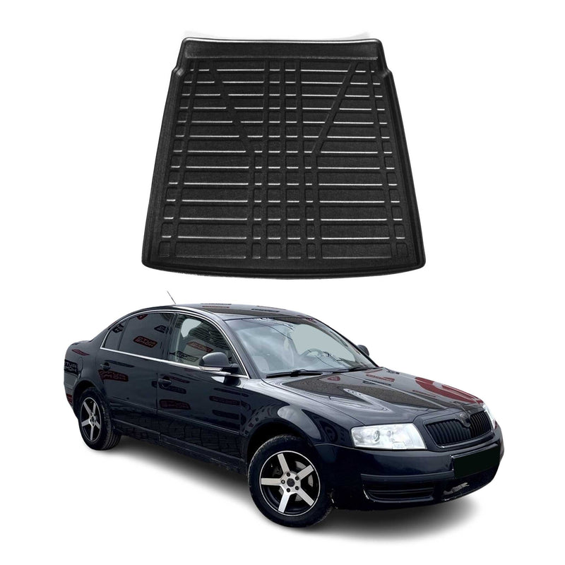 Tapis de Coffre pour Skoda Superb 2001-2008 Berline en TPE Noir