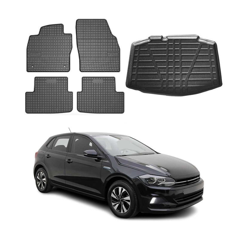 Kit Tapis de sol et coffre pour VW Polo 2017-2024 HB TPE Noir