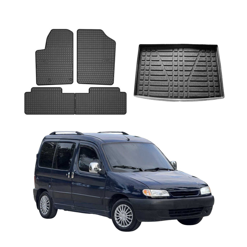 Kit Tapis de sol et coffre pour Citroen Berlingo 1996-2009 TPE Noir