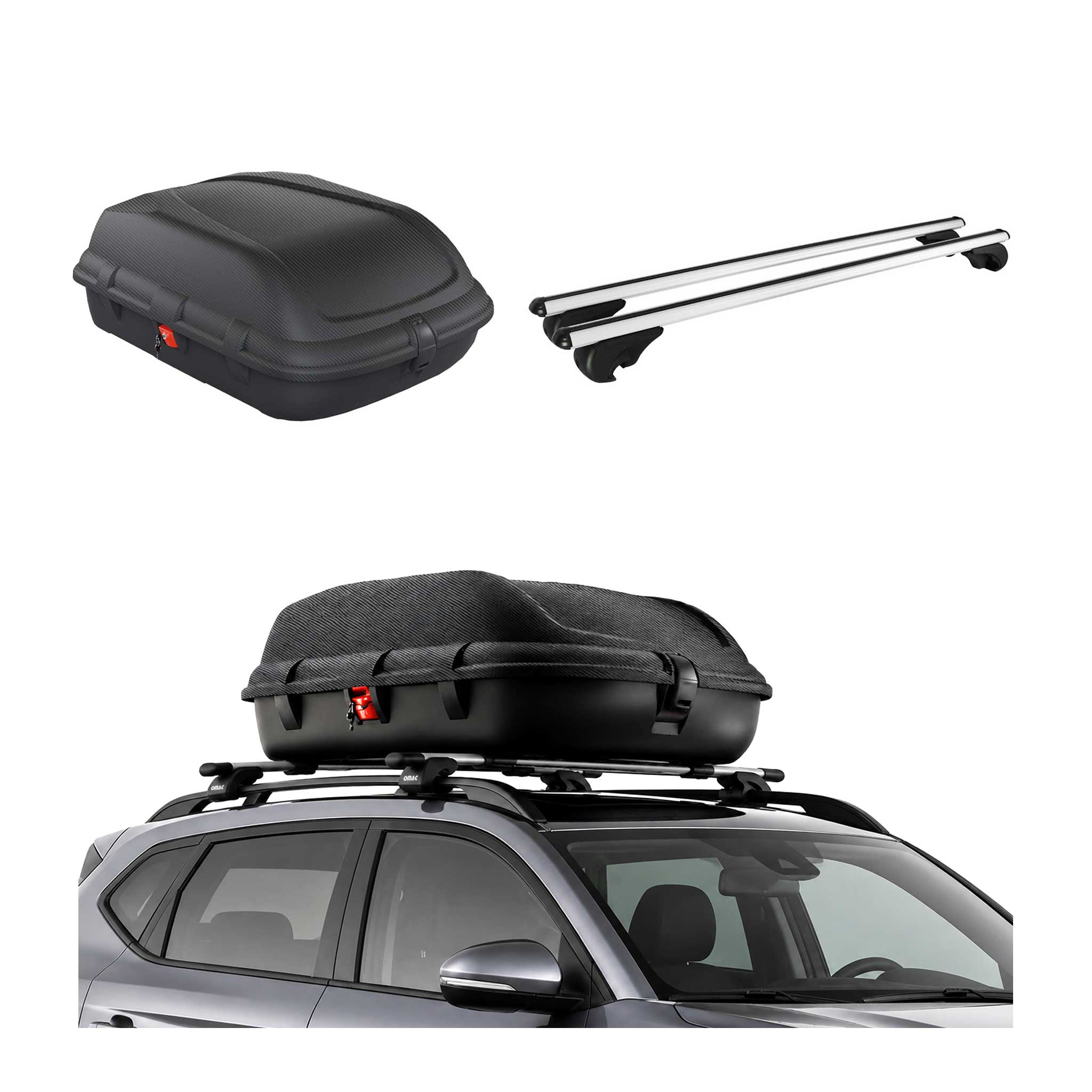 Coffre de Toit 270L + Alu Barres de Toit pour VW Polo mk3 Break 1994-2002 Gris