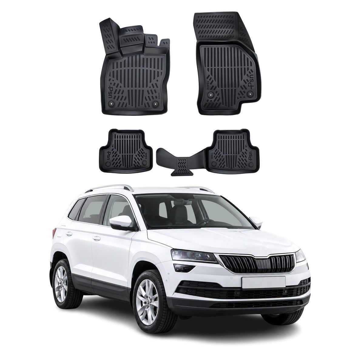 Tapis de sol pour Skoda Karoq 2017-2027 Noir 3D en Caoutchouc TPE 4Pcs