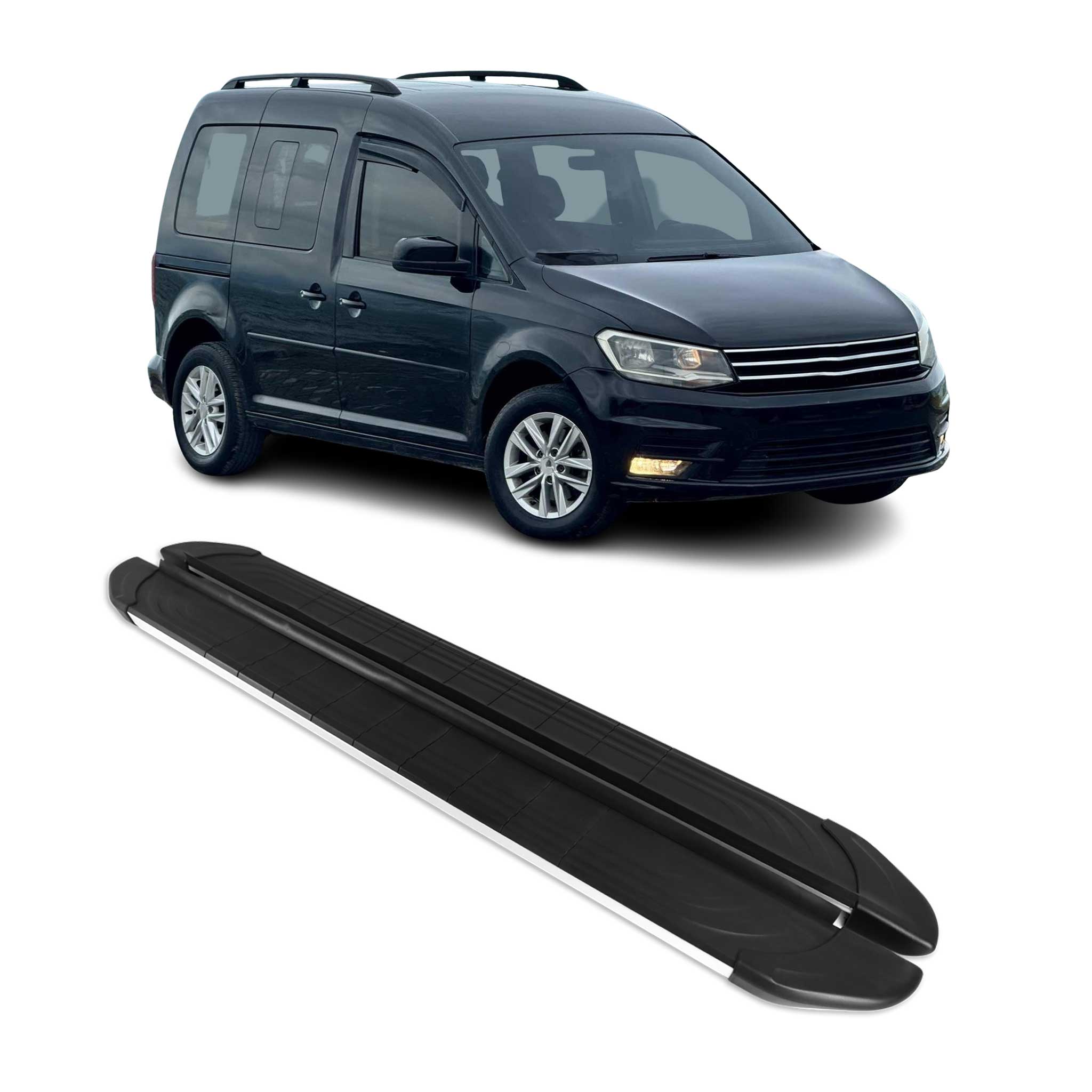Marchepieds Latéraux pédale pour VW Caddy 2003-2020 L1 Aluminium Gris Noir 2Pcs