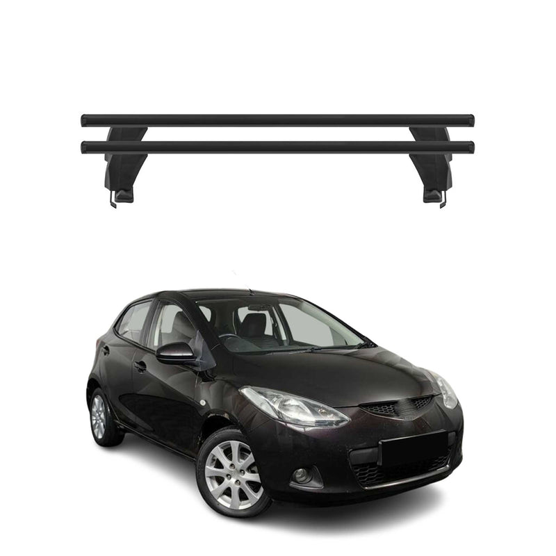 Menabo Barres de toit Transversales pour Mazda 2 2007-2009 Alu Noir ABE 2x