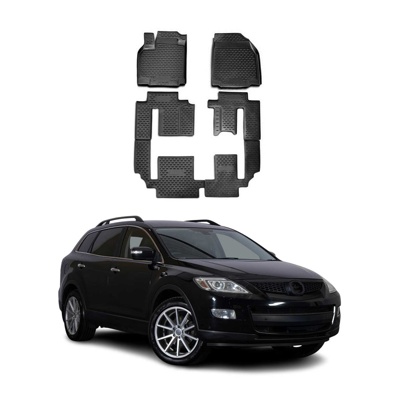 Tapis de sol pour Mazda CX-9 2006-2017 en caoutchouc TPE 3D Noir 6Pcs