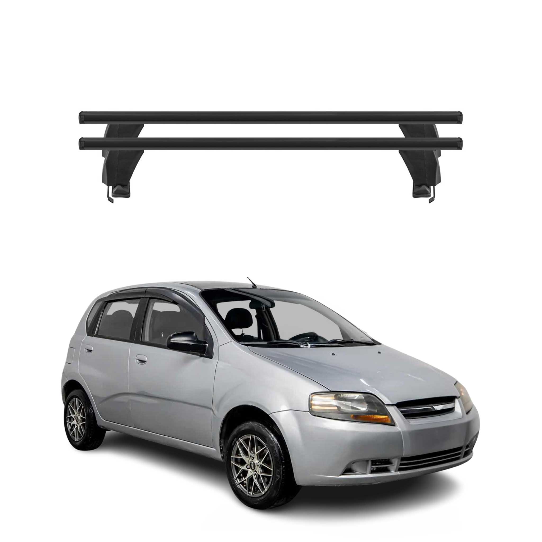 Menabo Barres de toit Transversales pour Chevrolet Aveo T250 2005-2011 Alu Noir