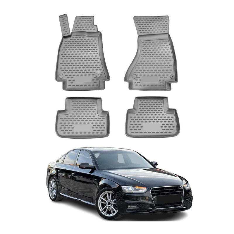 OMAC 3D Tapis de sol pour Audi A4 B8 2007-2016 caoutchouc TPE Gris 4Pcs