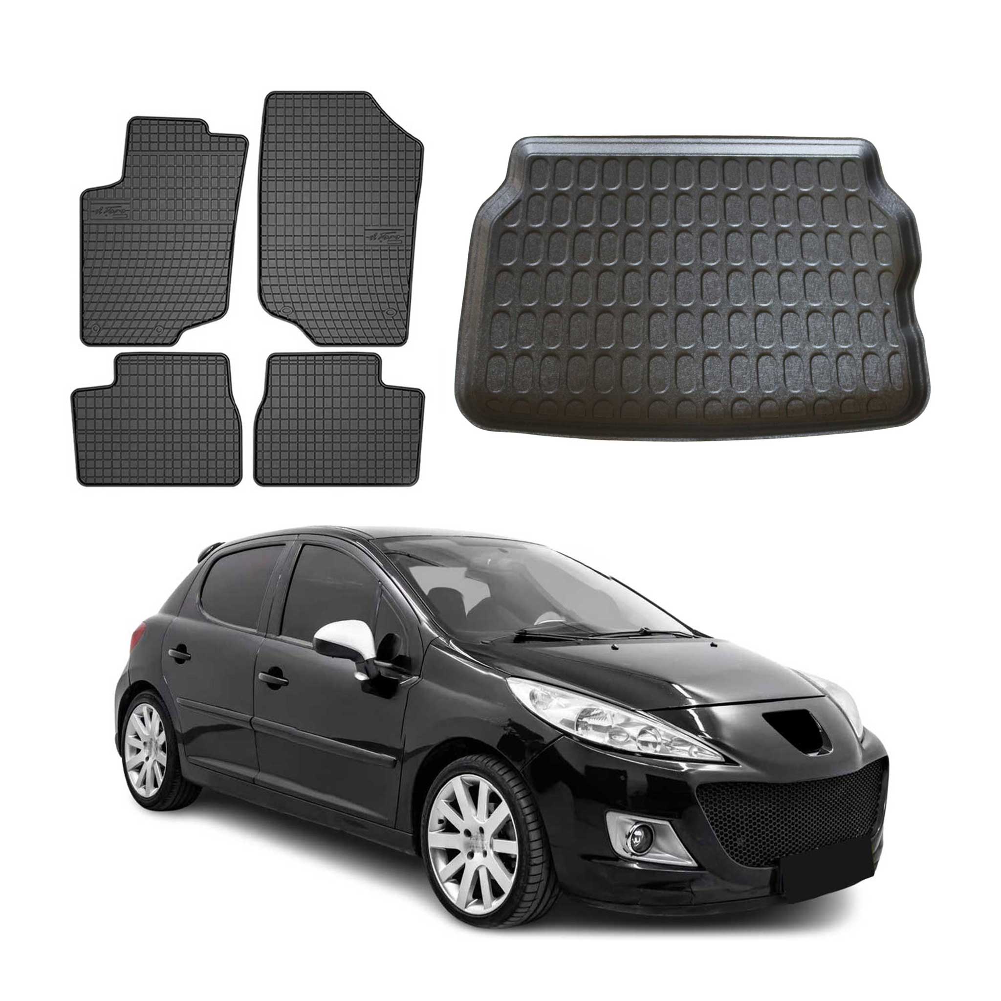 Kit Tapis de sol et coffre pour Peugeot 207 2006-2012 HB TPE Noir