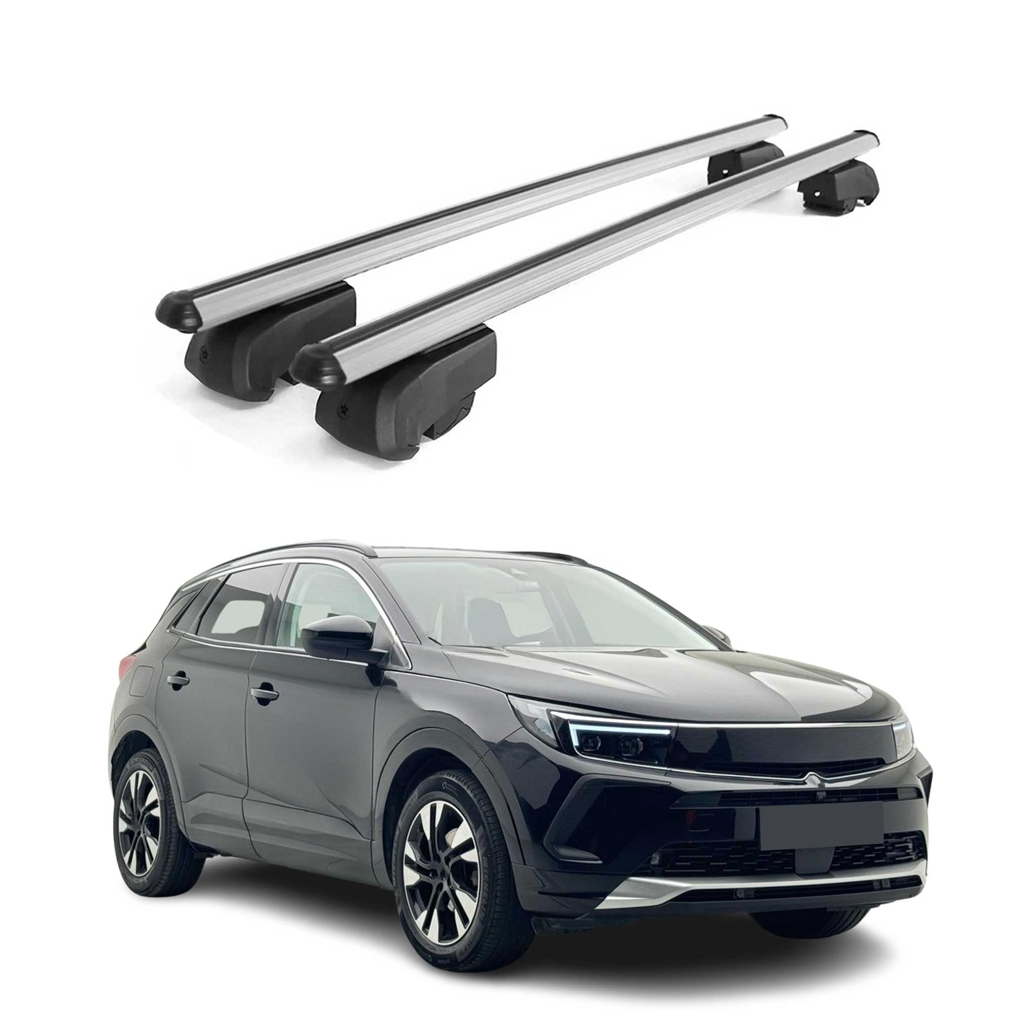 Barres de toit Transversales pour Opel Grandland 2017-2024 ABE Alu Gris 2x