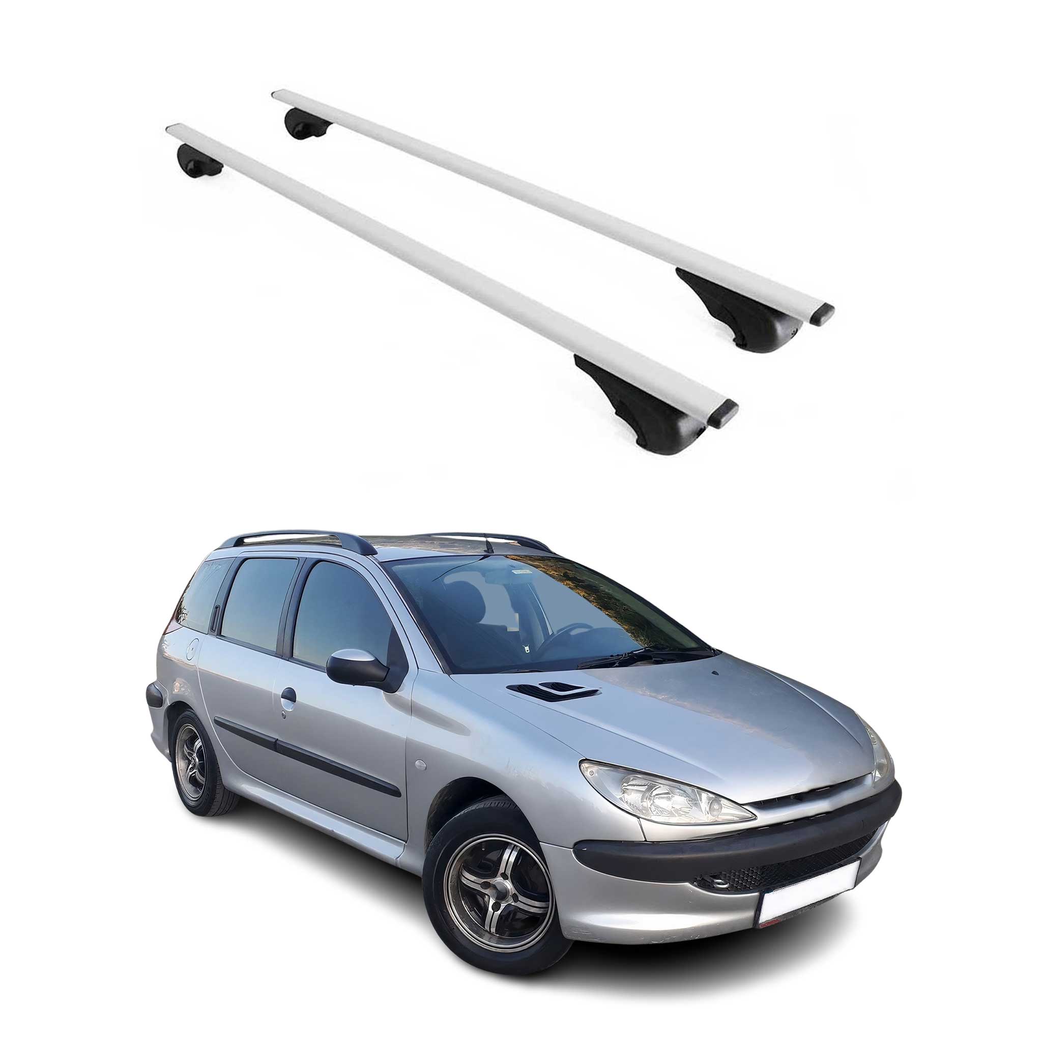 Barres de toit Transversales pour Peugeot 206 Break 2002-2007 Fer Argent
