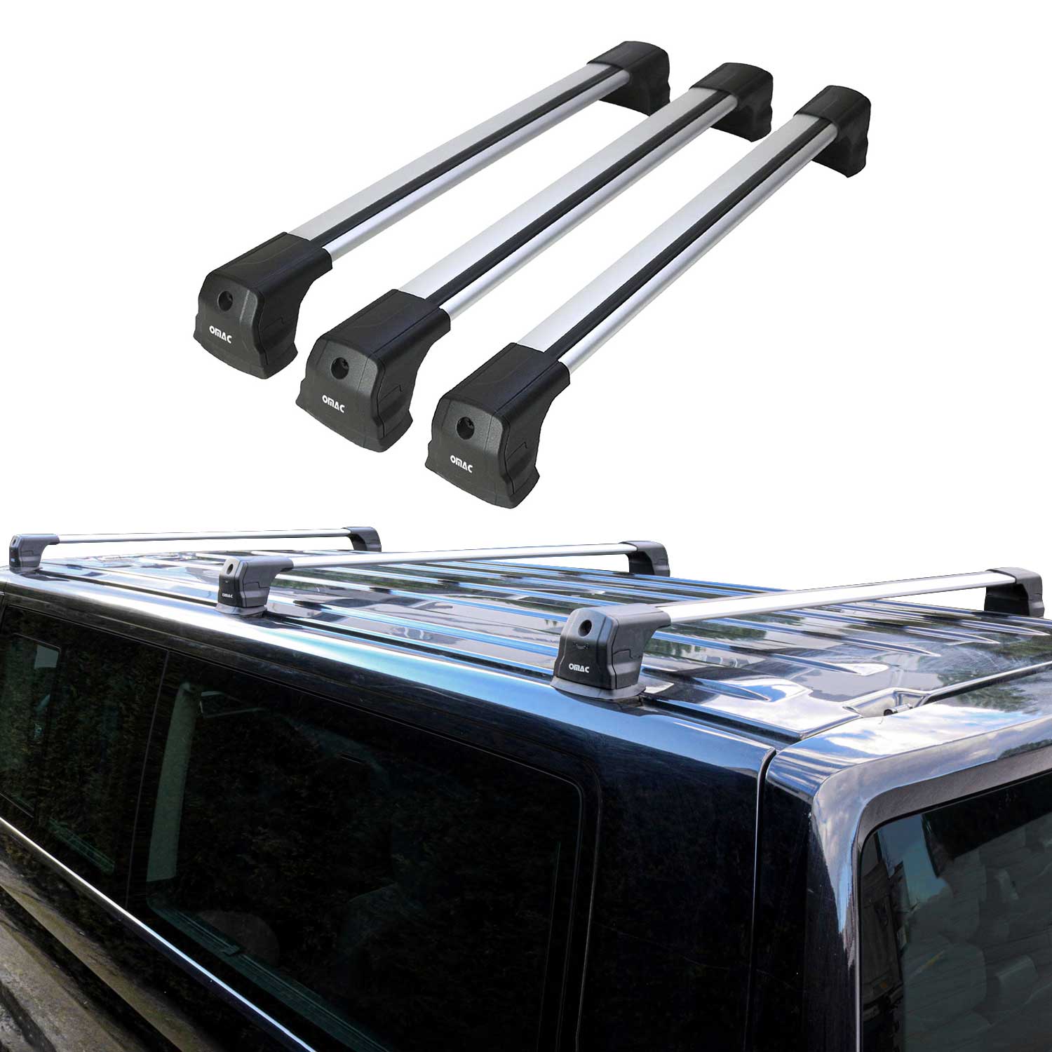 Barres de toit transversales pour Ford Tourneo Connect 2021-2026 Alu Gris 3 Pcs