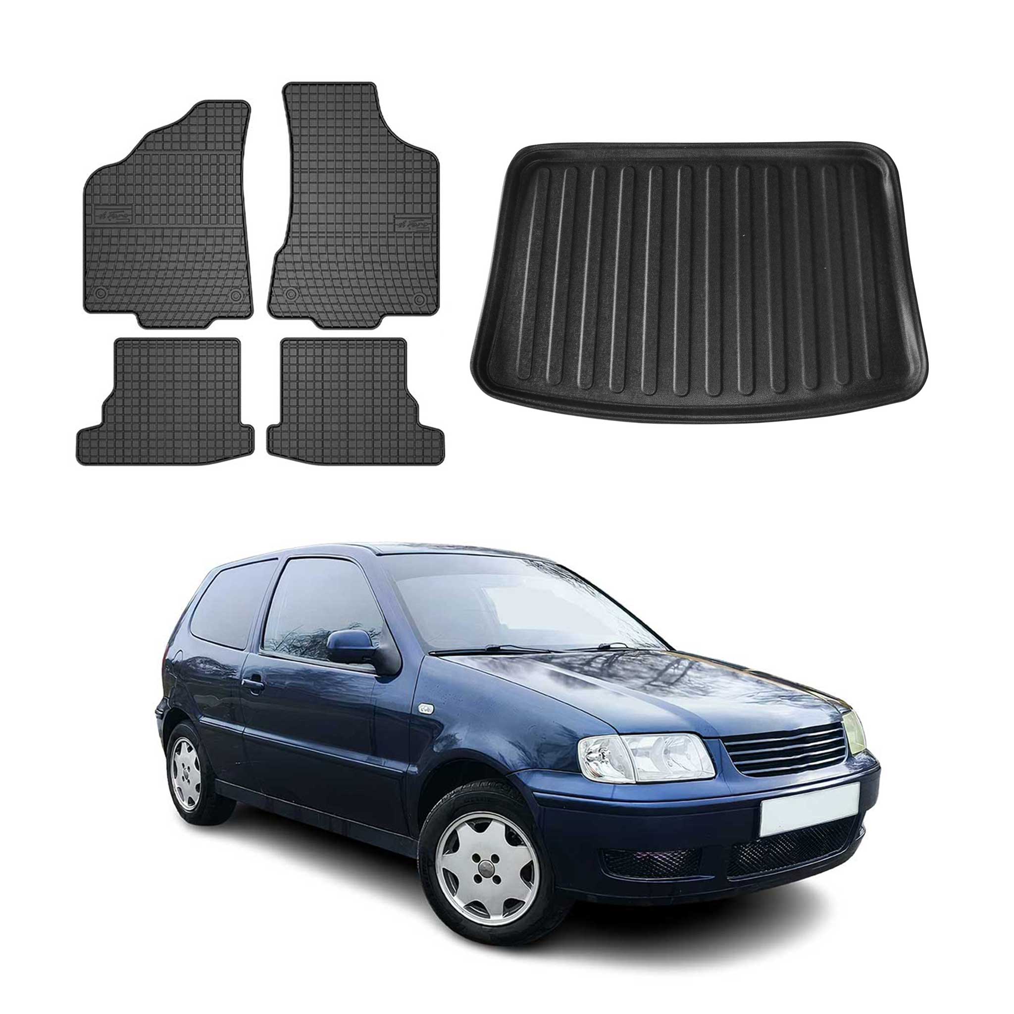 Kit Tapis de sol et coffre pour VW Polo 1999-2002 TPE Noir