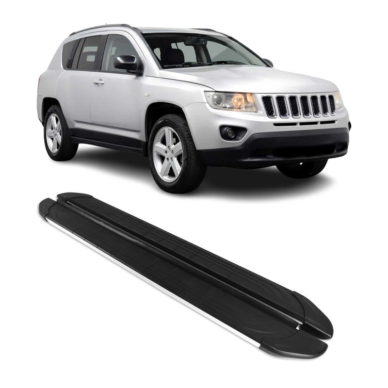 Marchepieds Latéraux pour Jeep Compass 2011-2016 Aluminium Gris Noir 2Pcs
