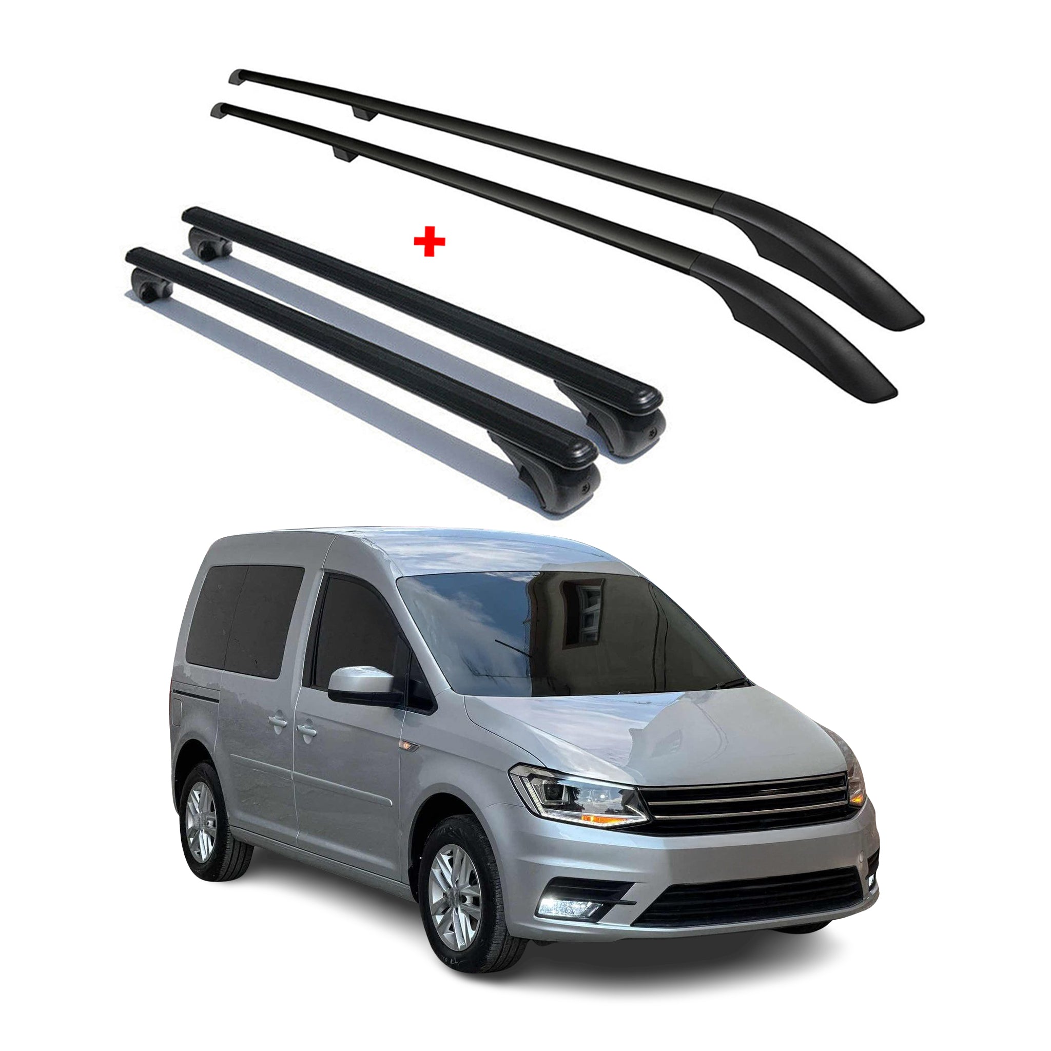Kit Barres de toit pour VW Caddy 4 2015-2020 L1 Empattement Court Alu Noir 4x