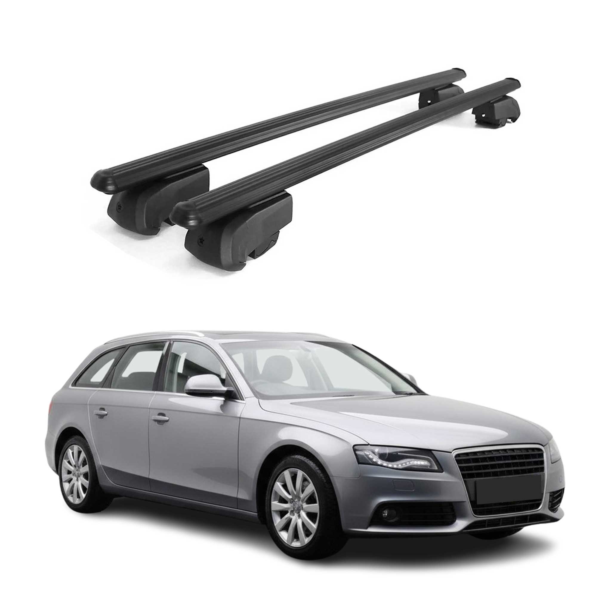 Barres de toit Transversales pour Audi A4 B8 Break 2008-2015 Aluminium Noir 2Pcs