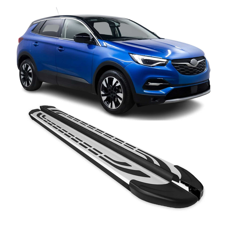 Marchepieds Latéraux pour Opel Grandland 2021-2024 Aluminium Gris Noir 2x