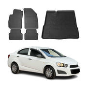 Kit Tapis de sol et coffre pour Chevrolet Aveo 2011-2024 Berline TPE Noir