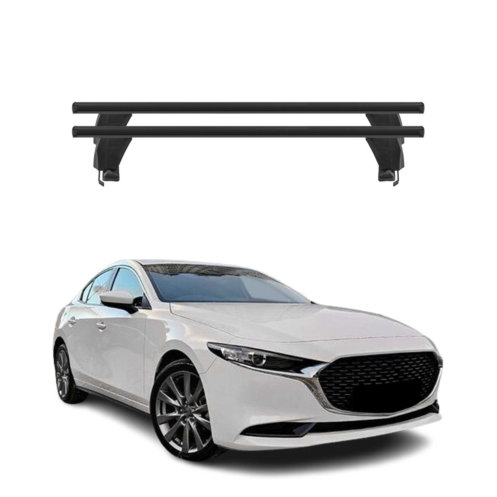 Menabo Barres de toit Transversales pour Mazda 3 2019-2026 Alu Noir ABE 2x