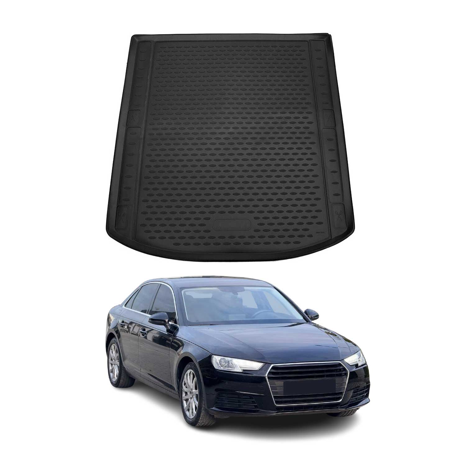 OMAC Tapis de coffre pour Audi A4 S4 B9 Berline 2015-2025 en caoutchouc Noir