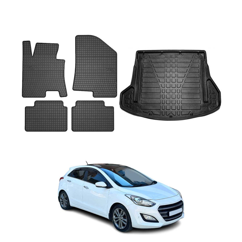 Kit Tapis de sol et coffre pour Hyundai i30 2012-2016 TPE Noir