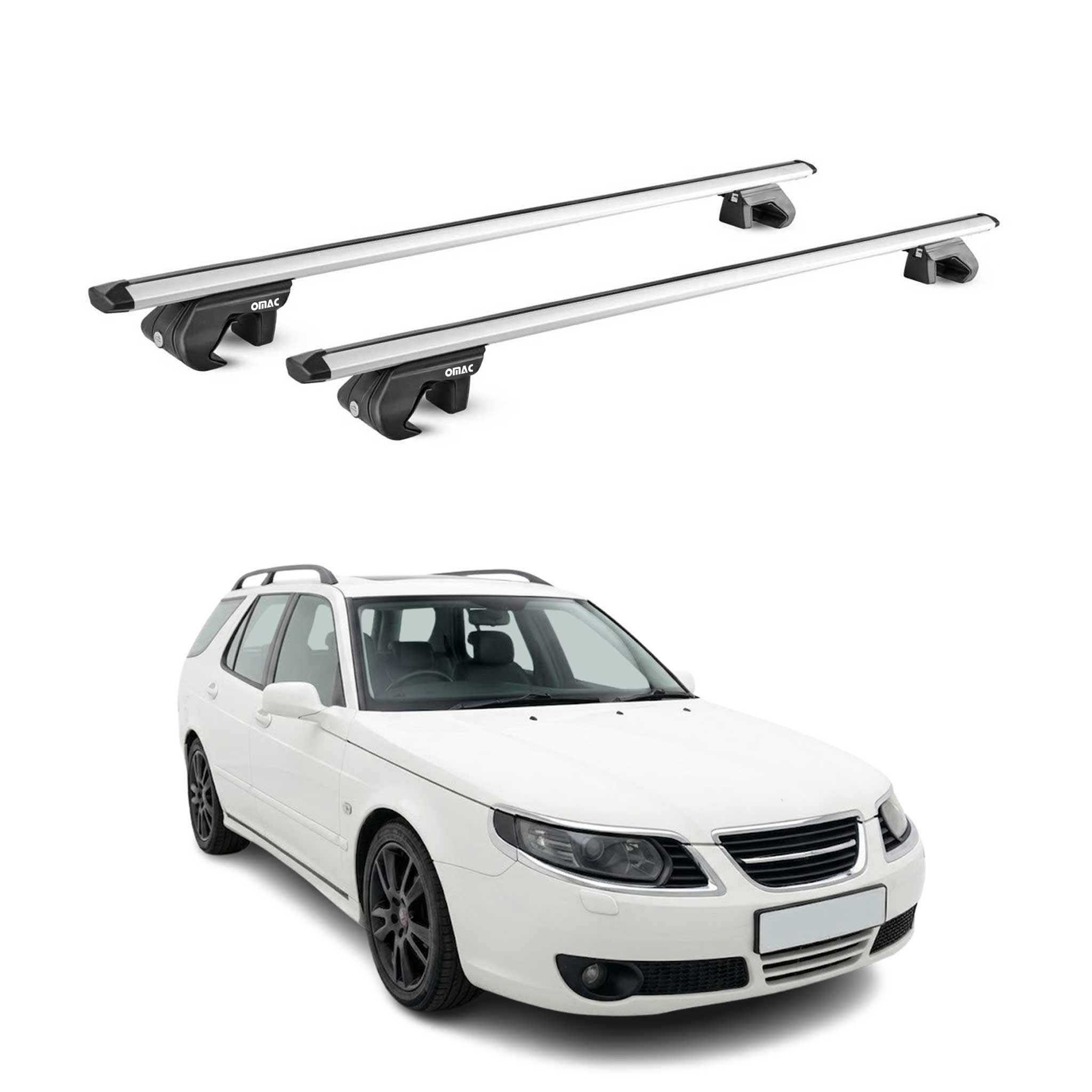 Barres de toit transversales ABE pour Saab 9-5 Break 1998-2010 Aluminium Gris 2x