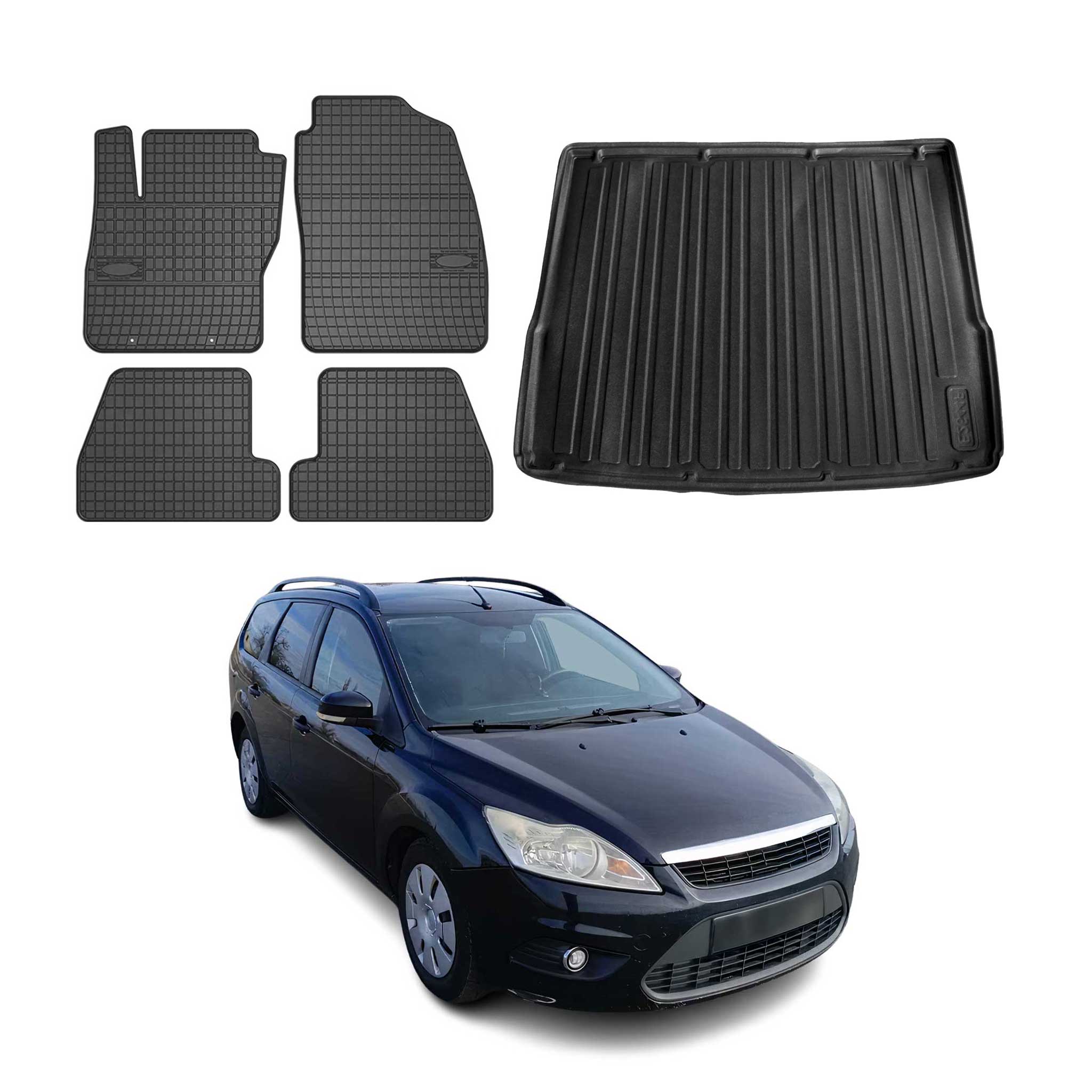 Kit Tapis de sol et coffre pour Ford Focus mk2 2004-2011 Break TPE Noir