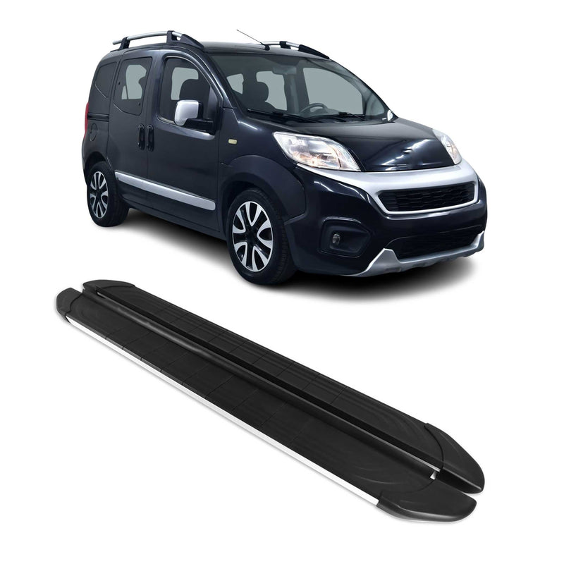 Marchepieds Latéraux pour Fiat Fiorino 2007-2021 Aluminium Gris Noir 2Pcs