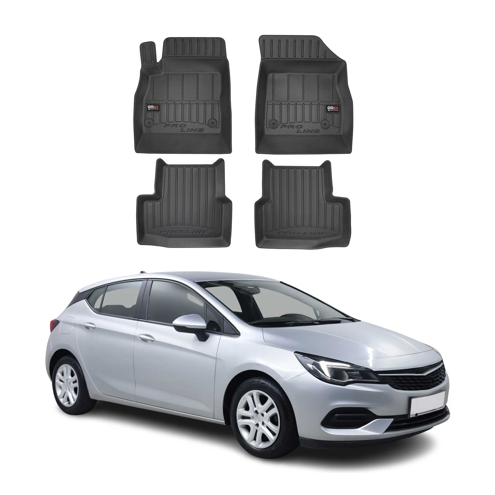 OMAC Tapis de sol en caoutchouc pour Opel Astra alle 2015-2021 Noir Premium
