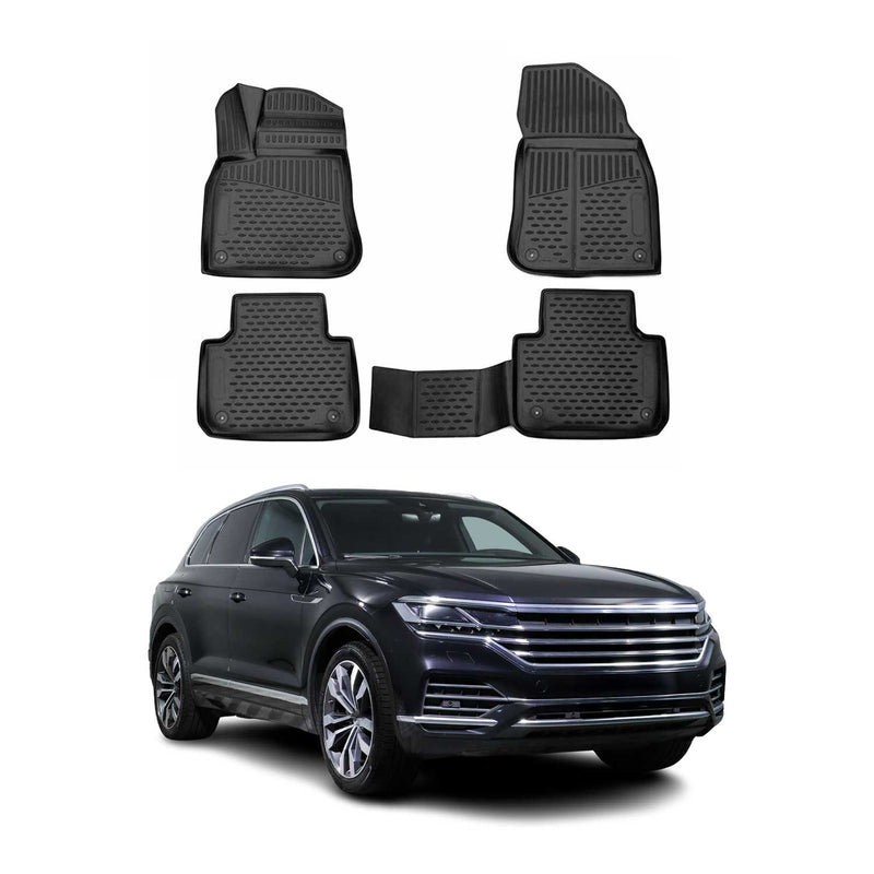 Tapis de sol pour VW Touareg 2018-2025 en caoutchouc TPE 3D Noir 4Pcs