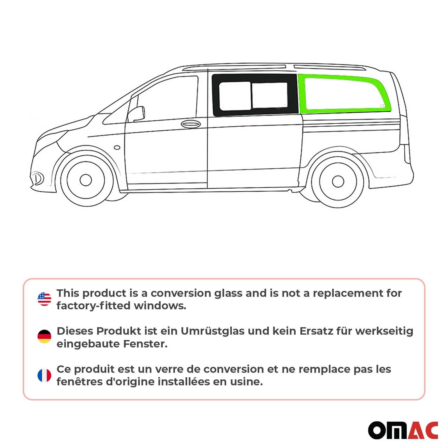 Vitre de Porte pour Mercedes Vito W447 2014-2026 L2 Arrière Gauche Verre fixe