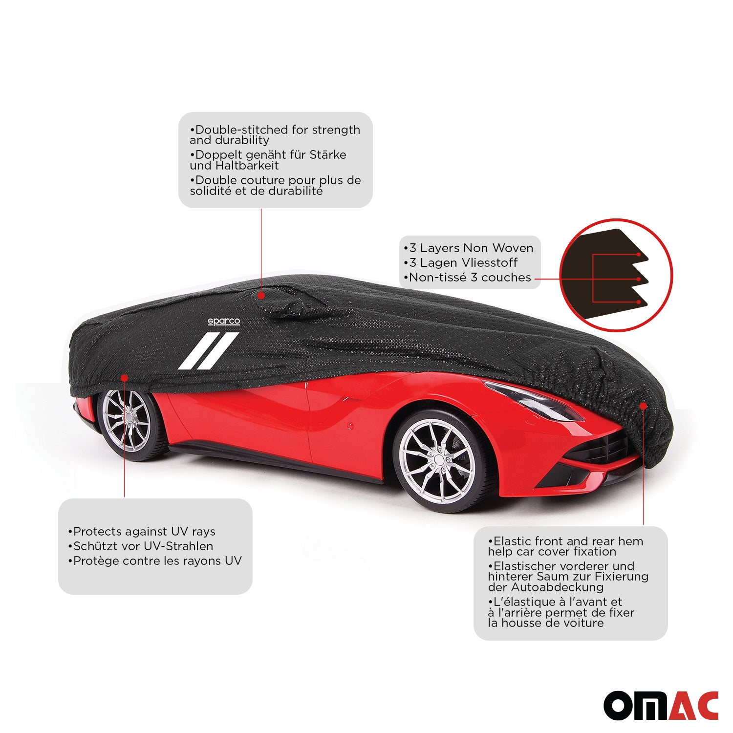 SPARCO bâche de voiture housses de protection complète pour voiture M en noire