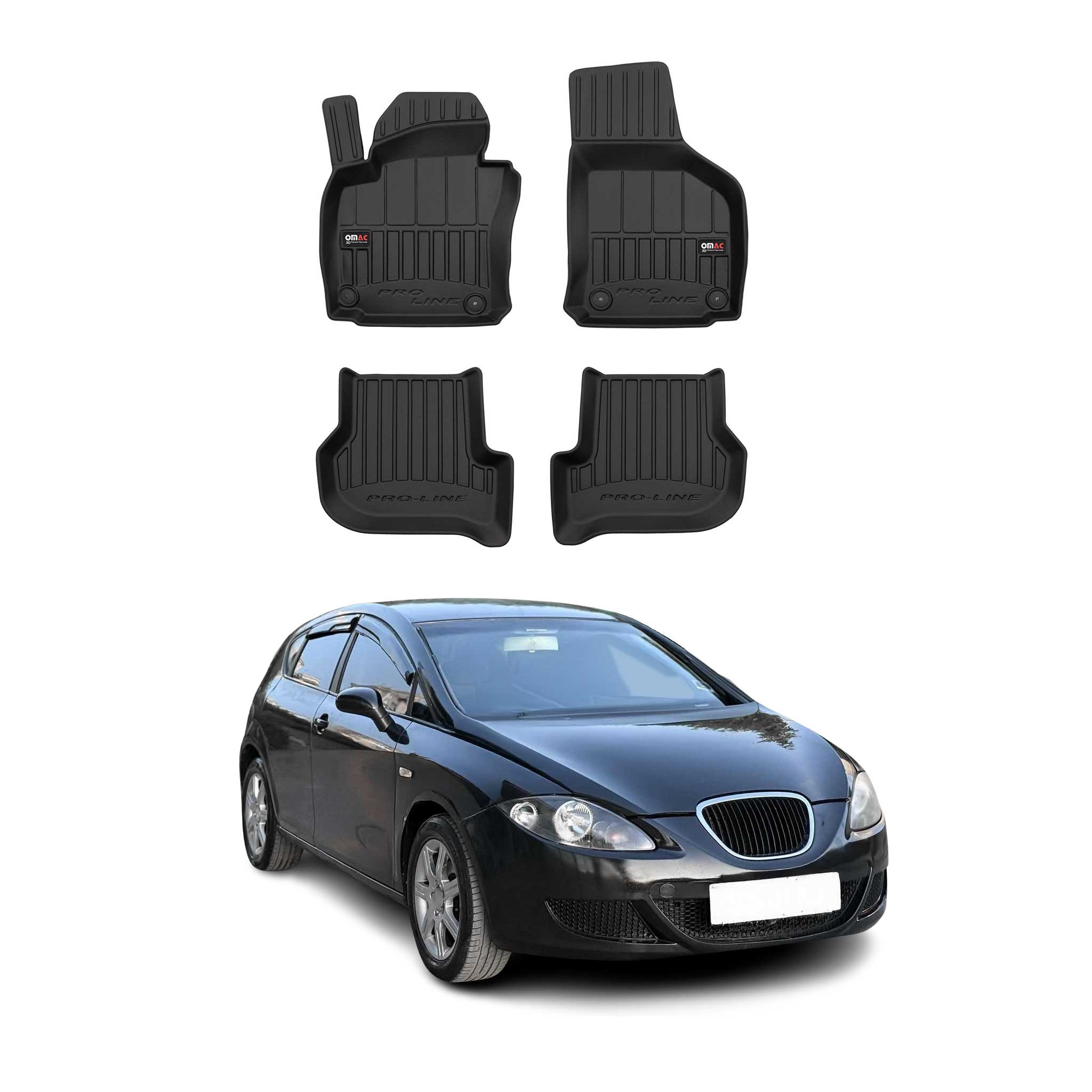 OMAC Tapis de sol en caoutchouc pour Seat Leon Mk2 2005-2013  Noir Premium