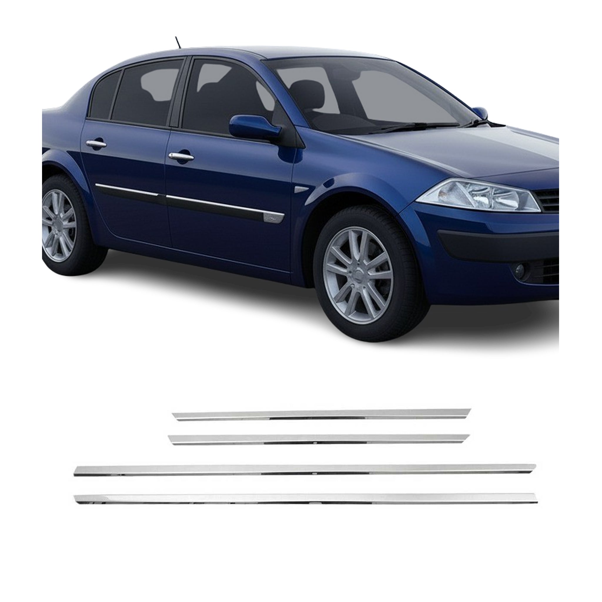 Baguettes de porte pour Renault Megane II 2003-2008 en acier inox chrome