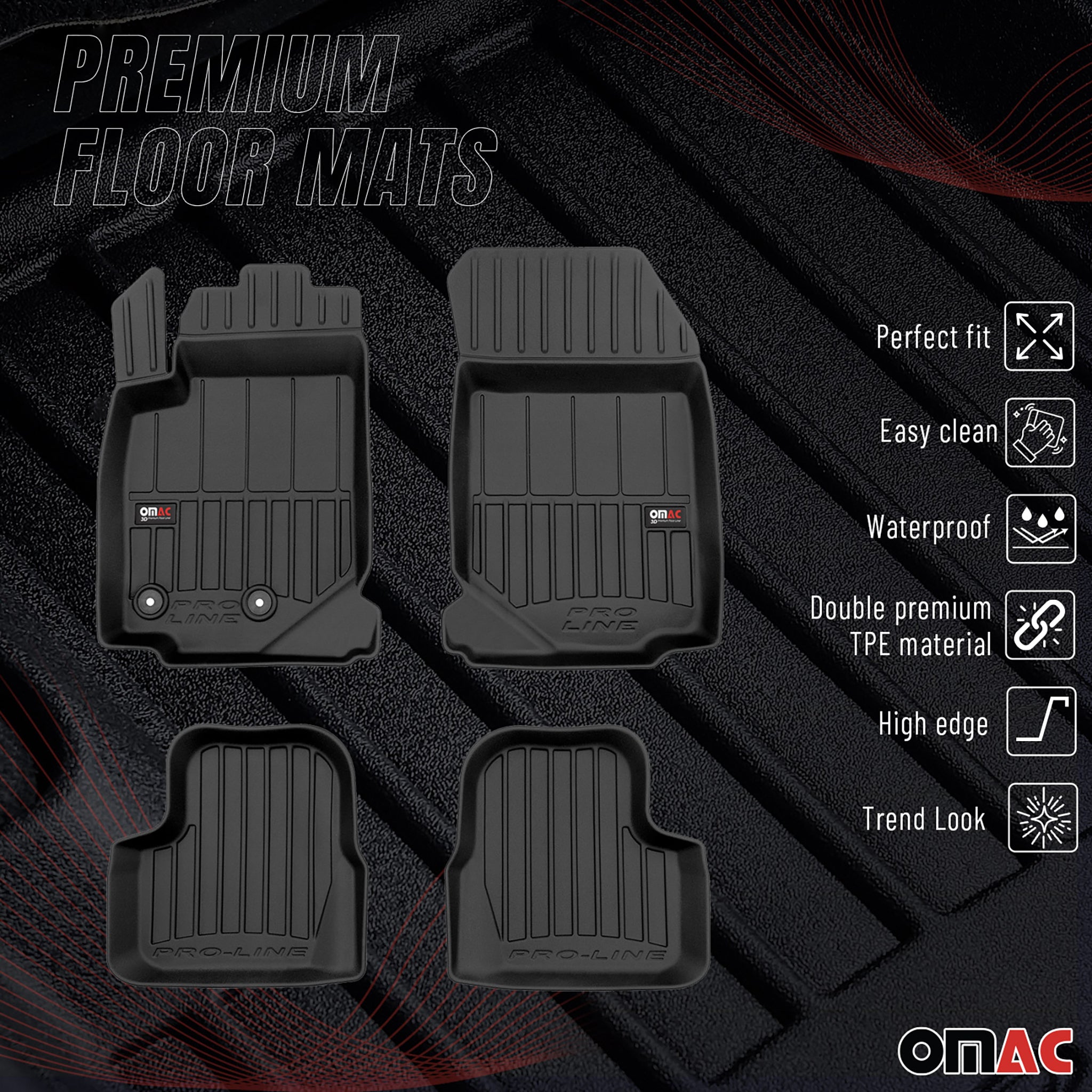 OMAC Tapis de sol sur mesure noir pour Jeep Avenger 2023-2026 3 ps en Caoutchouc