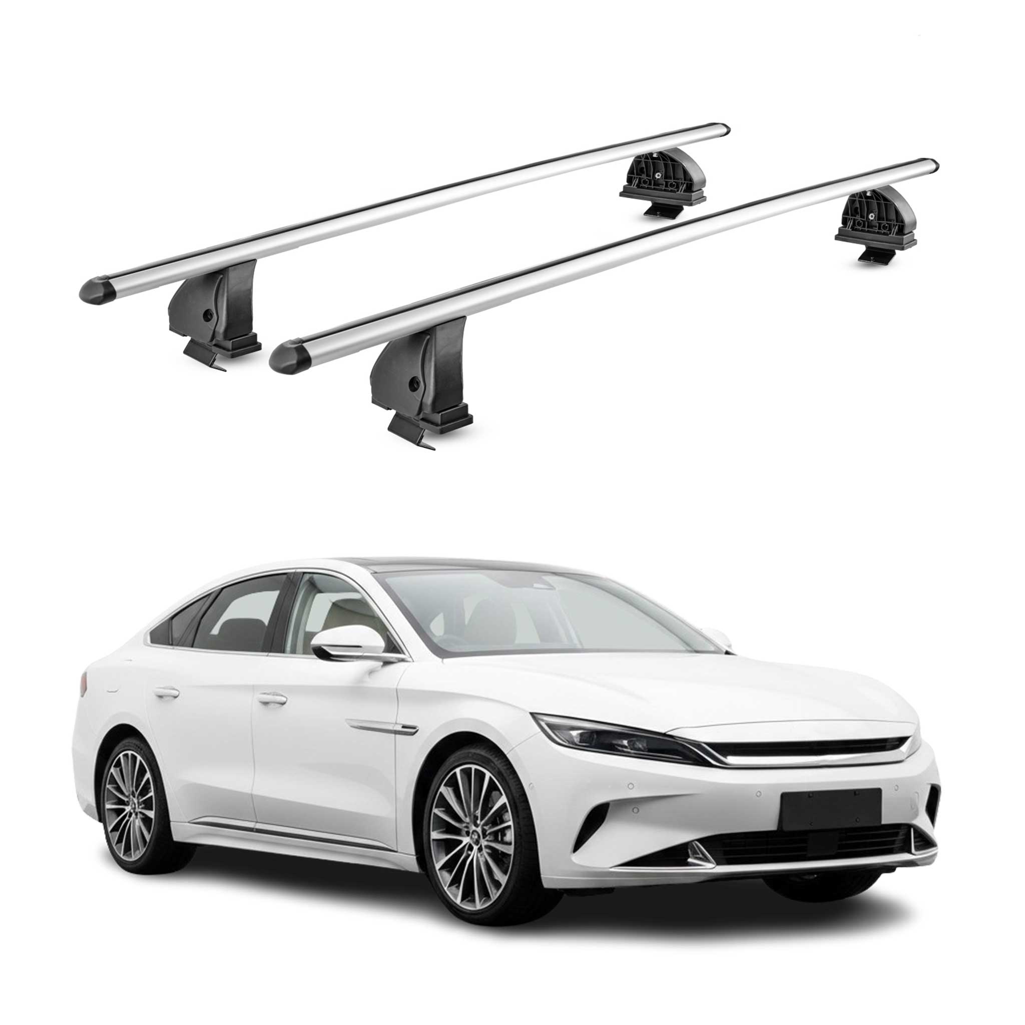 Barres de toit transversales Alu pour BYD Han 2023-2026 TÜV 75 kg Gris 2Pcs